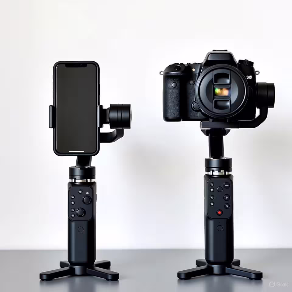 گیمبال شامل موبایل، دوربین، سه محوره و تک محوره برای مقایسه